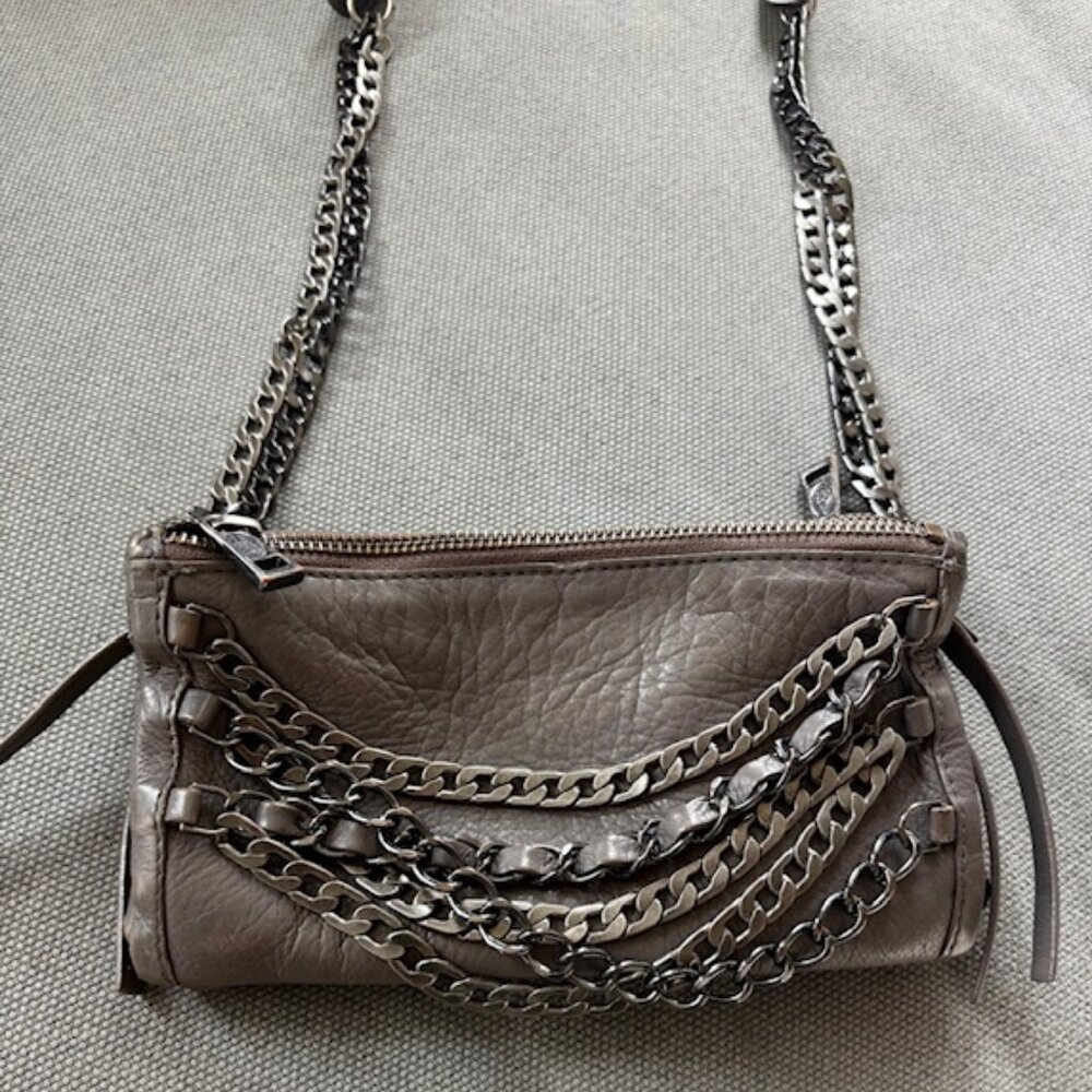 Ash Domino Chain Crossbody Bag in gunmetal grey leather.